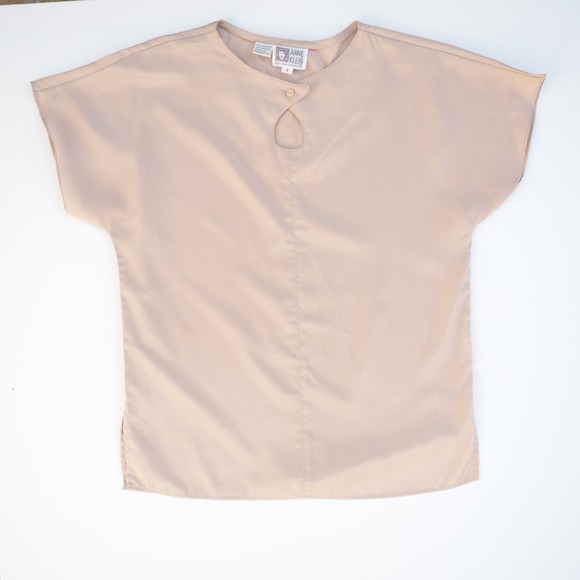 Vintage Anne Klein Shimmer Gold Blouse Keyhole Neck Short Sleeve Summer Top‎ S/M - Picture 6 of 7